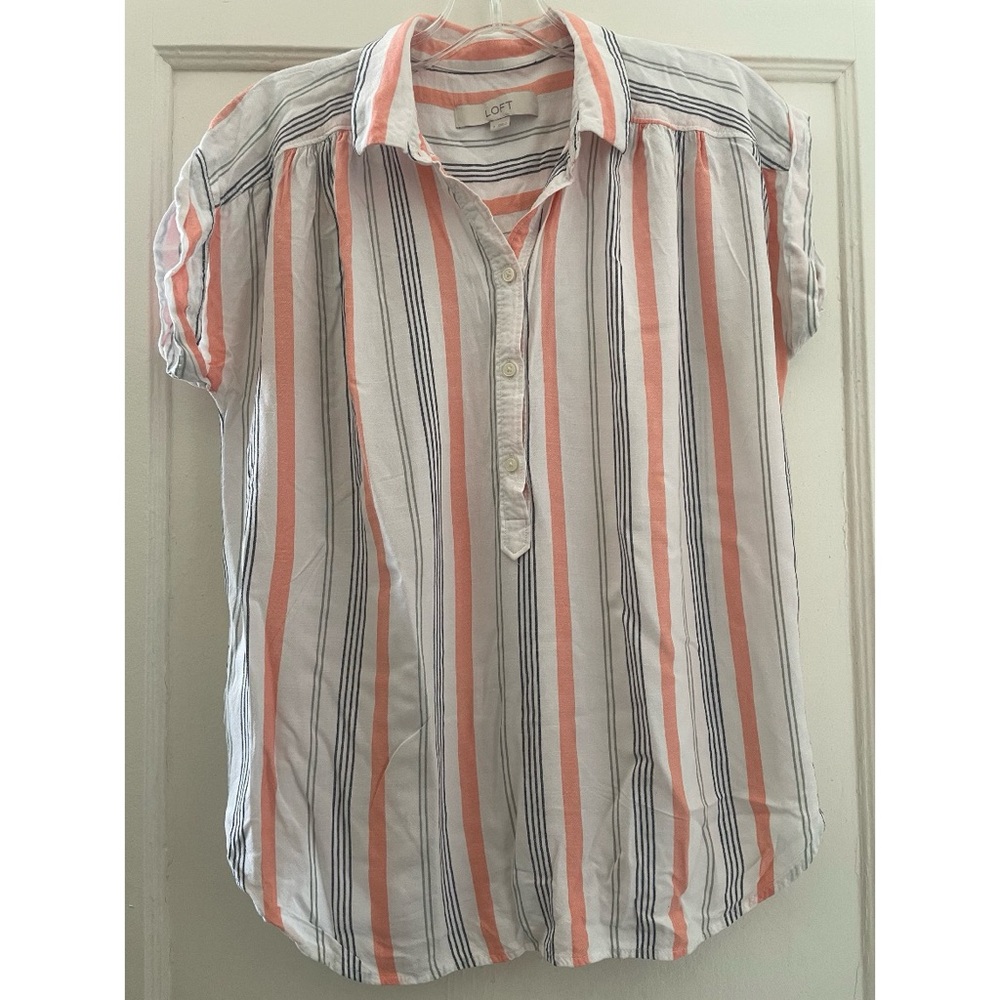 LOFT Casual Button Down Shirt Orange and White